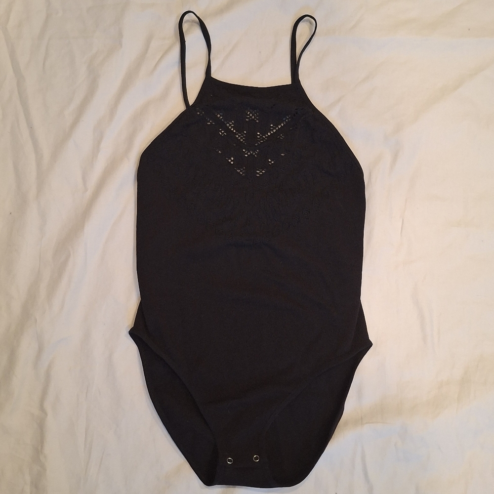Intimately Free People Solstice Seamless Lazer Cut Bodysuit Black Sz XS/S Boho